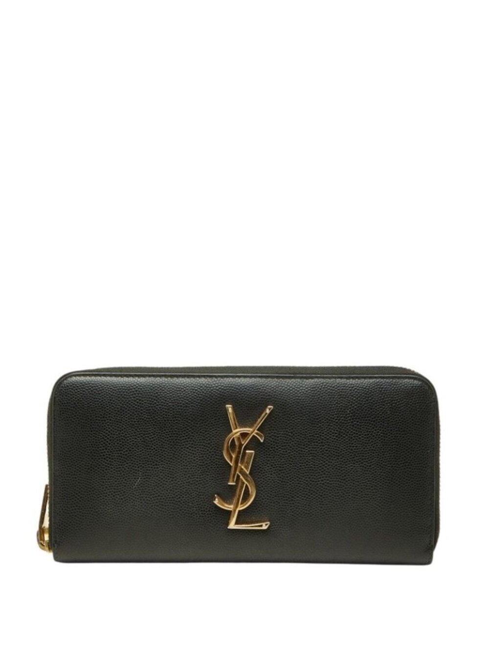 Saint Laurent YSL Logo Zip Around Wallet Black Leather